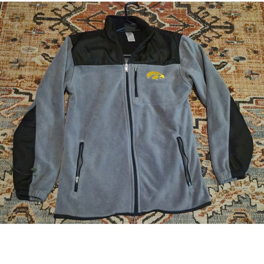 Iowa Hawkeyes Youth Large 14/16 Fleece‎ Jacket Full Zip Gray Black Genuine Stuff